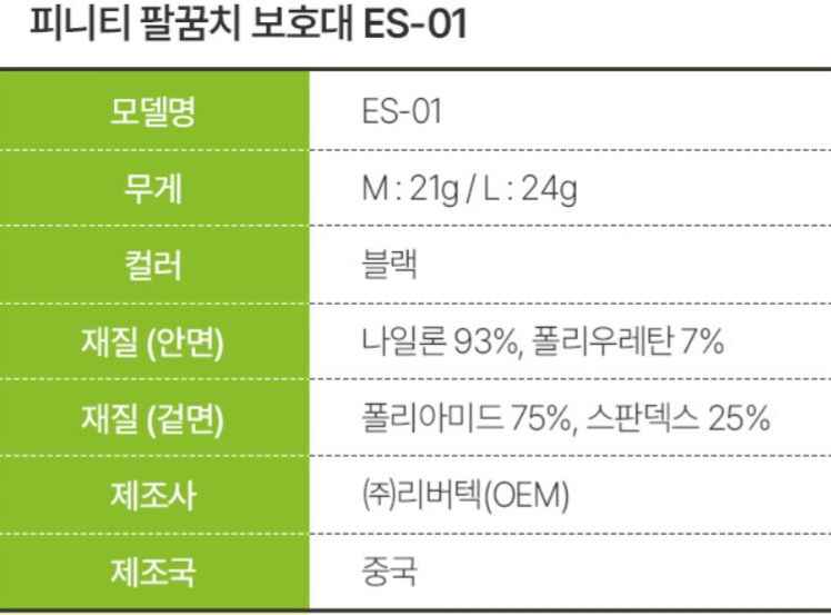 피니티 ES-01 공식 스펙 표
